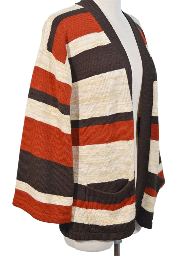 70s cream rust brown striped cardigan sweater