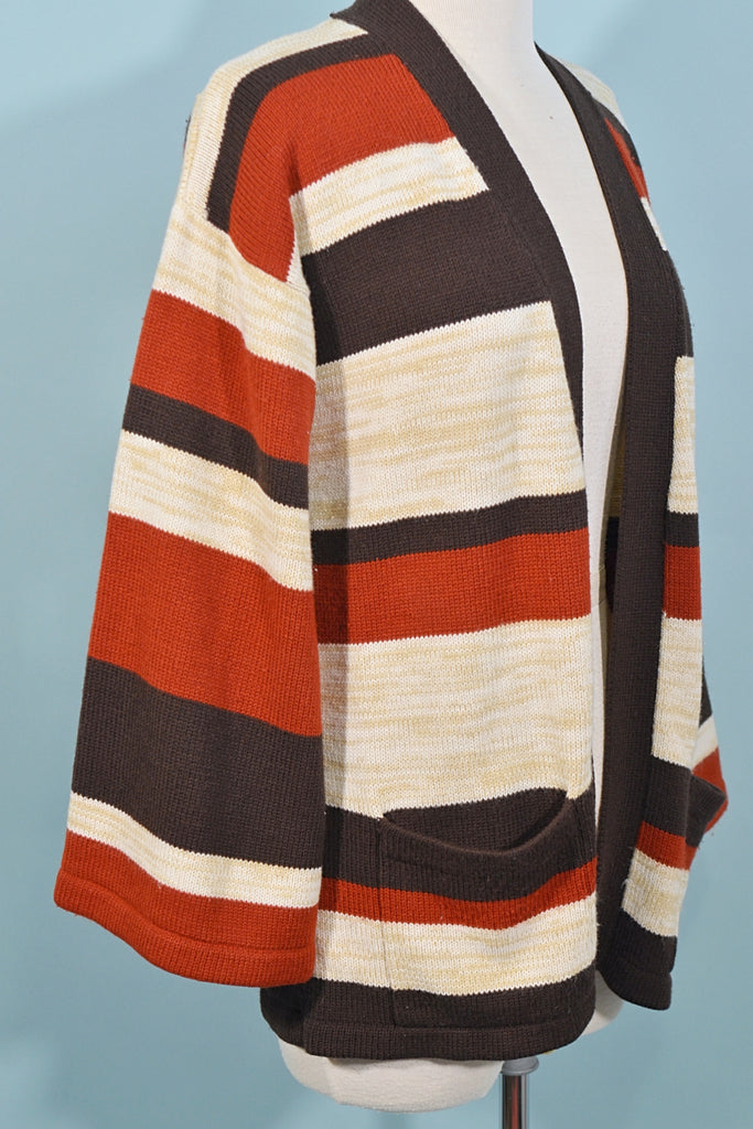 70s cream rust brown striped cardigan sweater