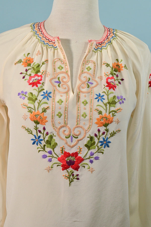 detail vintage silk embroidered peasant blouse