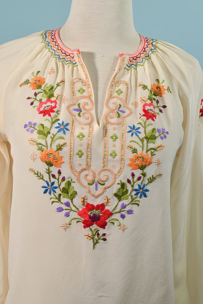 detail vintage silk embroidered peasant blouse
