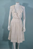 vintage white dress, ruffle neckline, lace details