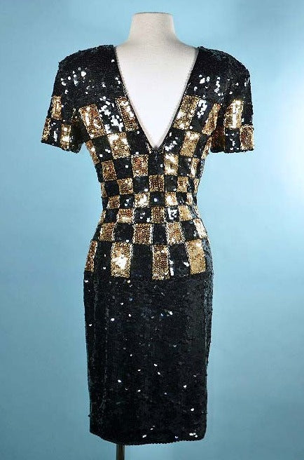 Black Gold Sequin Dress by Tadashi