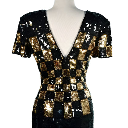 Deep V Back Sequin Dress
