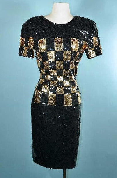 Vintage Black Gold Sparkle Dress
