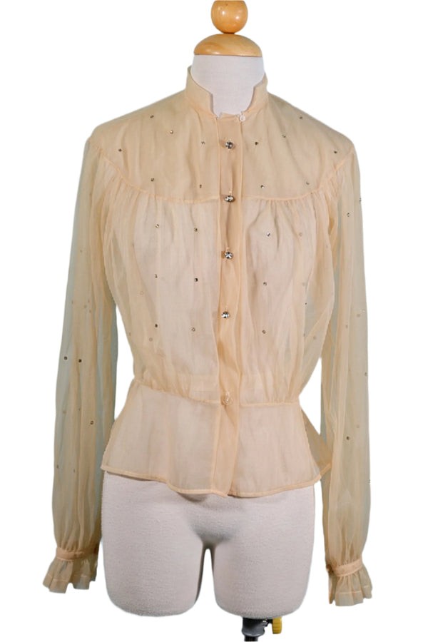 1940s sheer blouse rhinestone accents