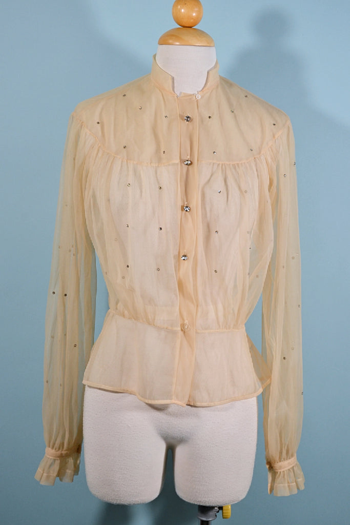 1940s sheer blouse rhinestone accents
