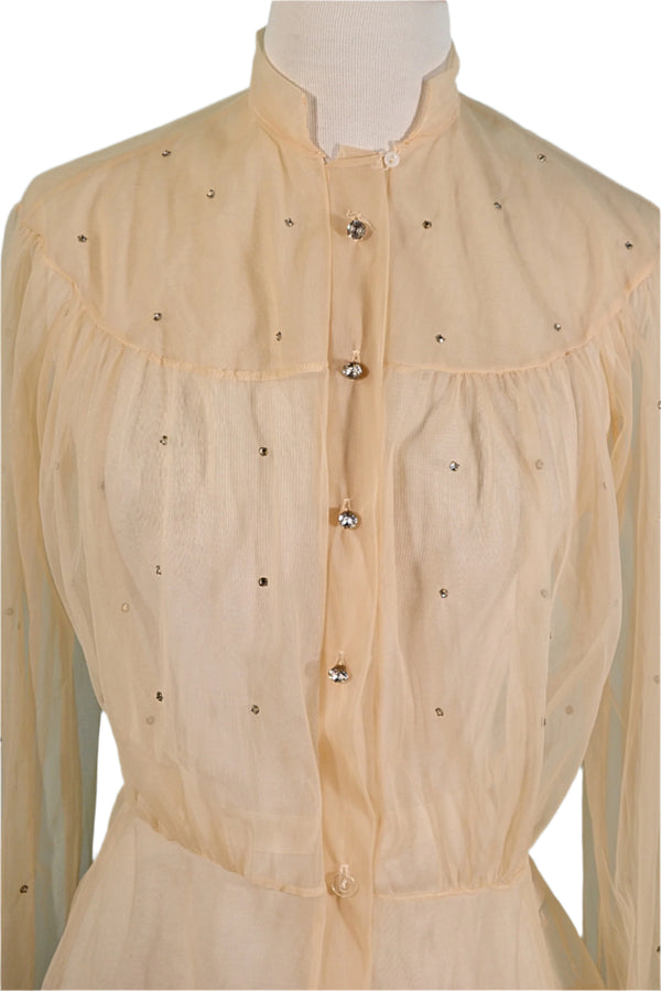 40s sheer blouse close up rhinestone details