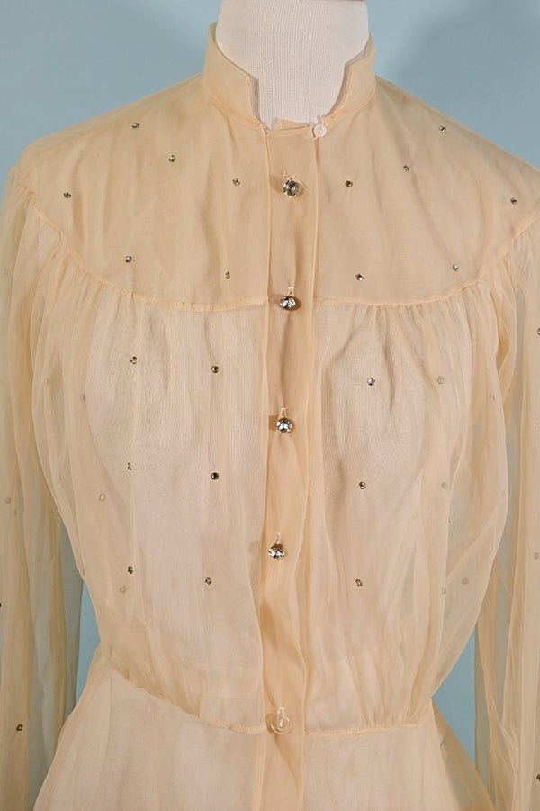 40s sheer blouse close up rhinestone details