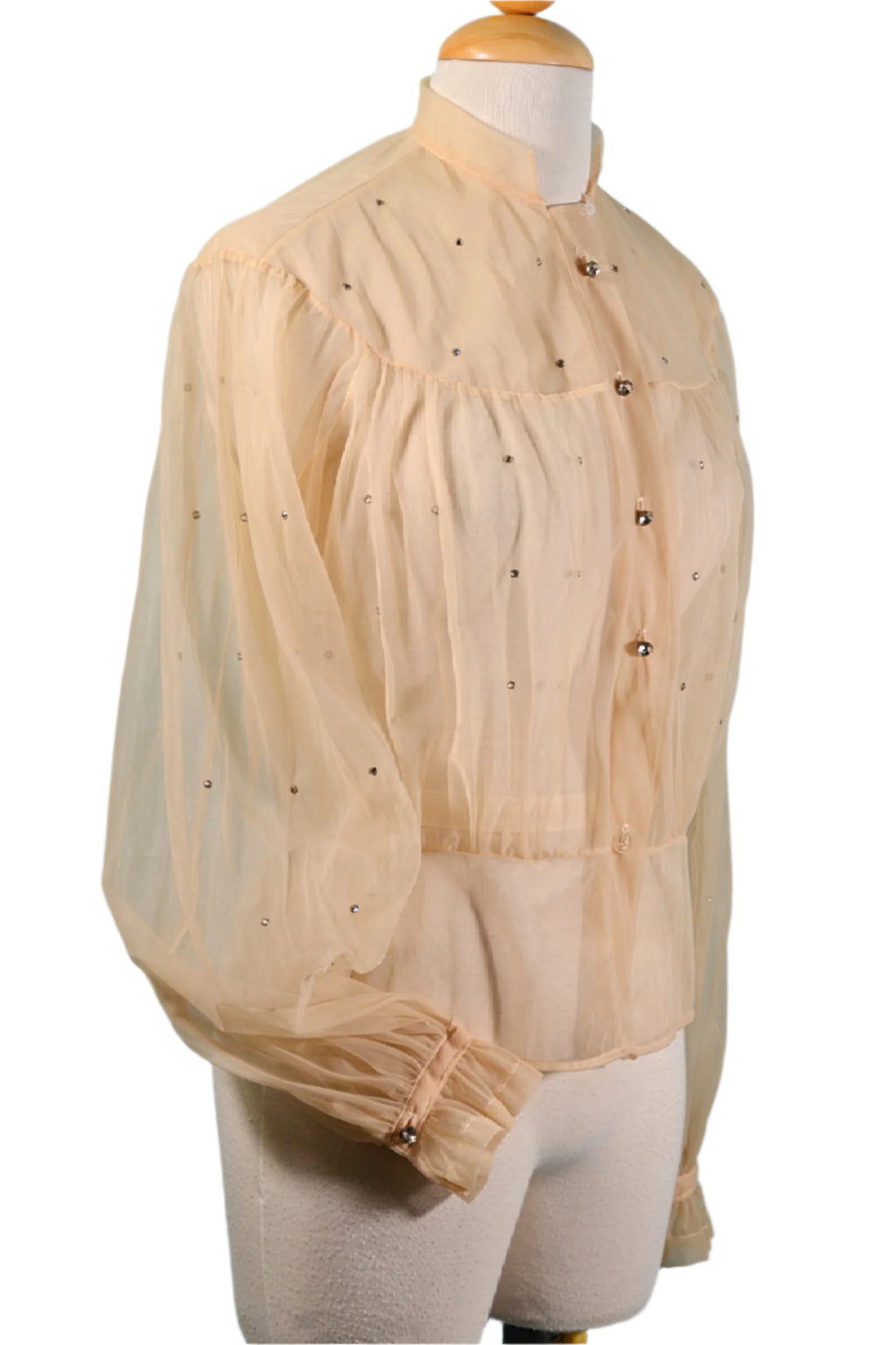 see through rhinestone accented blouse