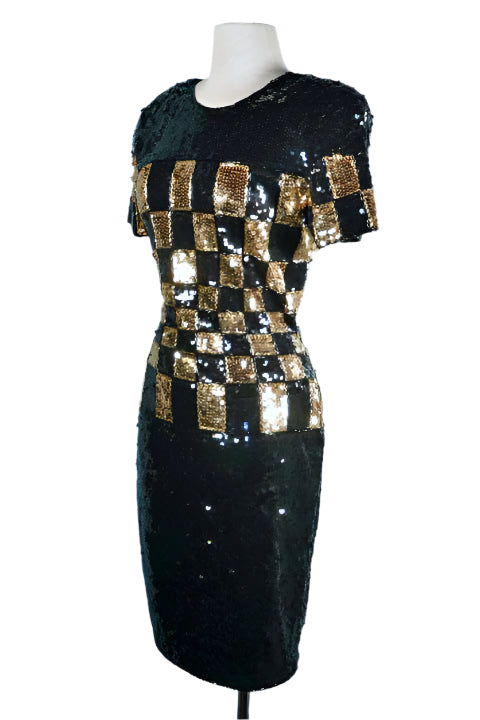 Vintage Black Gold Sequin Dress