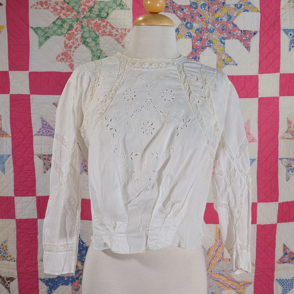 white antique/vintage Edwardian Victorian blouse with lace